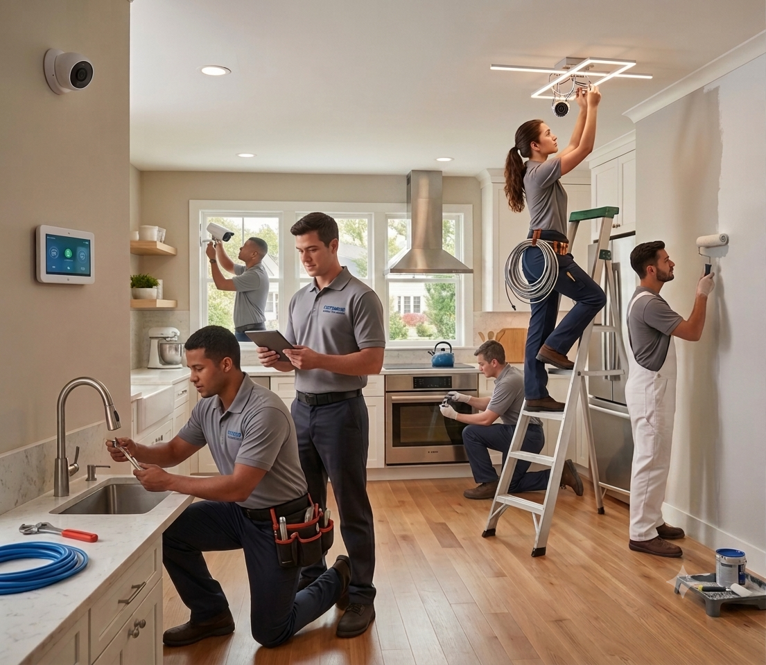 Home service professional working on roofing, painting, electrical and property improvement